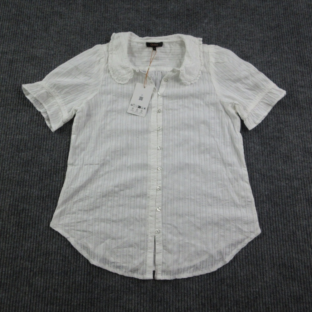 Quince Blouse Womens S White Embroidered Ruffle Collar Short Sleeve NWT